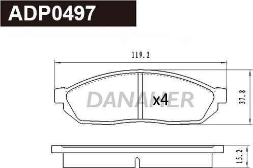 Danaher ADP0497 - Тормозные колодки, дисковые, комплект autospares.lv