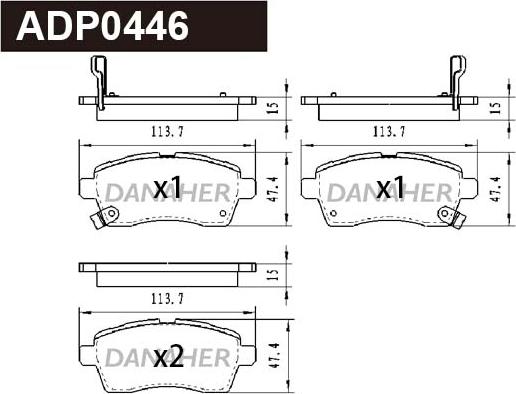 Danaher ADP0446 - Тормозные колодки, дисковые, комплект autospares.lv