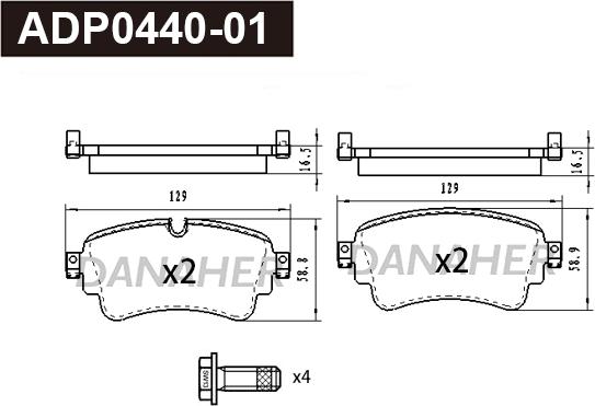 Danaher ADP0440-01 - Тормозные колодки, дисковые, комплект autospares.lv