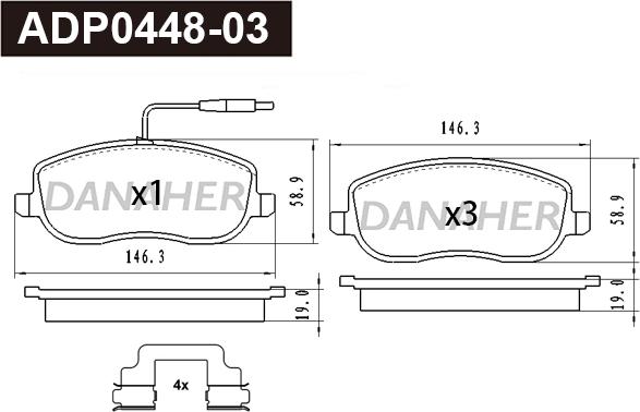 Danaher ADP0448-03 - Тормозные колодки, дисковые, комплект autospares.lv