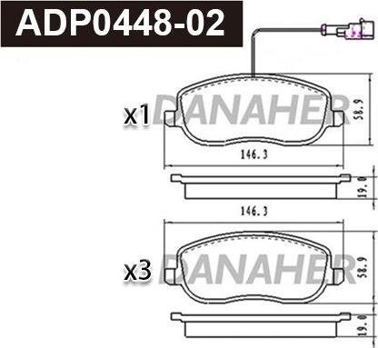 Danaher ADP0448-02 - Тормозные колодки, дисковые, комплект autospares.lv