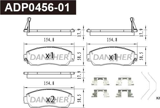 Danaher ADP0456-01 - Тормозные колодки, дисковые, комплект autospares.lv