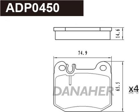 Danaher ADP0450 - Тормозные колодки, дисковые, комплект autospares.lv