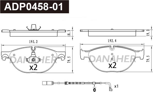 Danaher ADP0458-01 - Тормозные колодки, дисковые, комплект autospares.lv