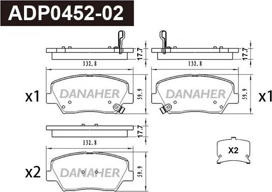 Danaher ADP0452-02 - Тормозные колодки, дисковые, комплект autospares.lv