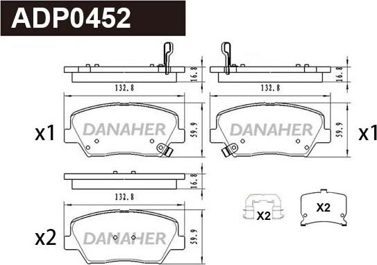 Danaher ADP0452 - Тормозные колодки, дисковые, комплект autospares.lv