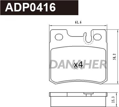 Danaher ADP0416 - Тормозные колодки, дисковые, комплект autospares.lv