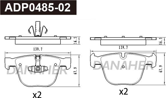 Danaher ADP0485-02 - Тормозные колодки, дисковые, комплект autospares.lv