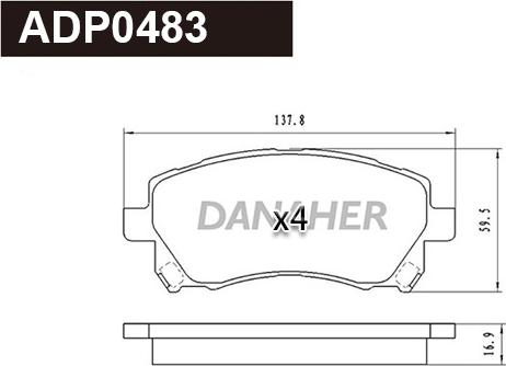 Danaher ADP0483 - Тормозные колодки, дисковые, комплект autospares.lv