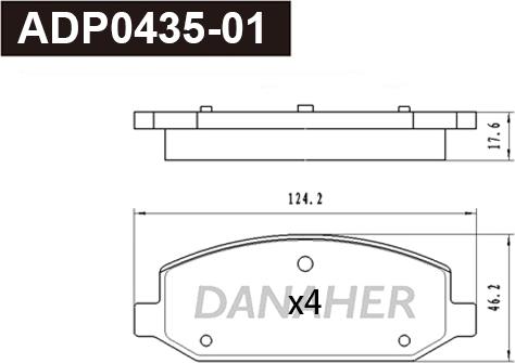 Danaher ADP0435-01 - Тормозные колодки, дисковые, комплект autospares.lv