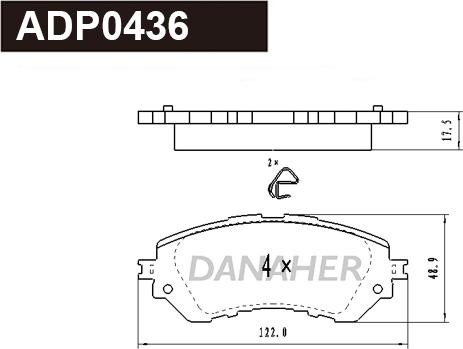 Danaher ADP0436 - Тормозные колодки, дисковые, комплект autospares.lv