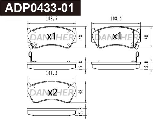 Danaher ADP0433-01 - Тормозные колодки, дисковые, комплект autospares.lv