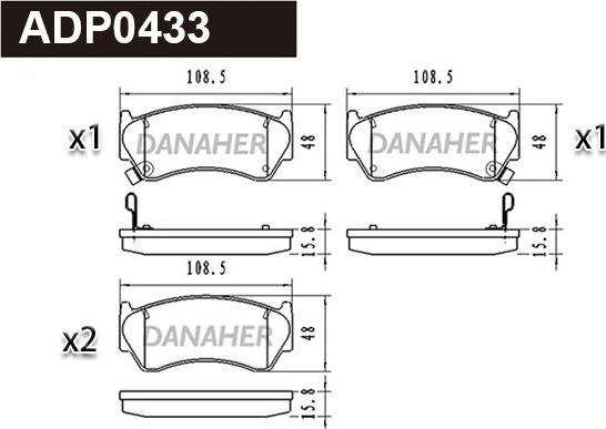 Danaher ADP0433 - Тормозные колодки, дисковые, комплект autospares.lv