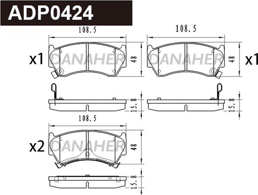 Danaher ADP0424 - Тормозные колодки, дисковые, комплект autospares.lv