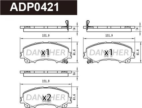 Danaher ADP0421 - Тормозные колодки, дисковые, комплект autospares.lv