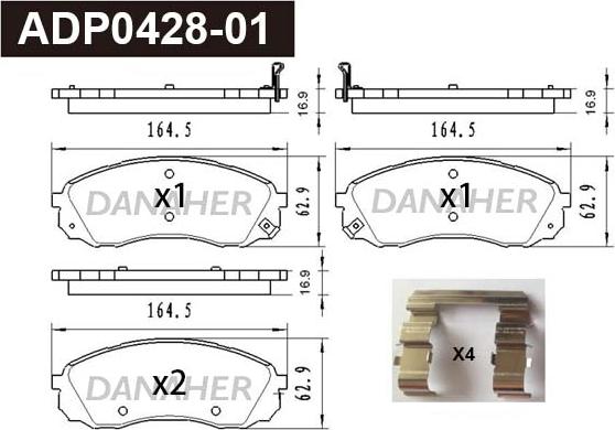 Danaher ADP0428-01 - Тормозные колодки, дисковые, комплект autospares.lv