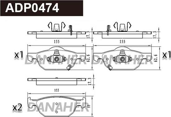 Danaher ADP0474 - Тормозные колодки, дисковые, комплект autospares.lv