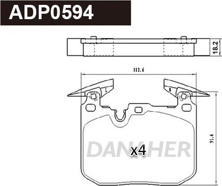 Danaher ADP0594 - Тормозные колодки, дисковые, комплект autospares.lv