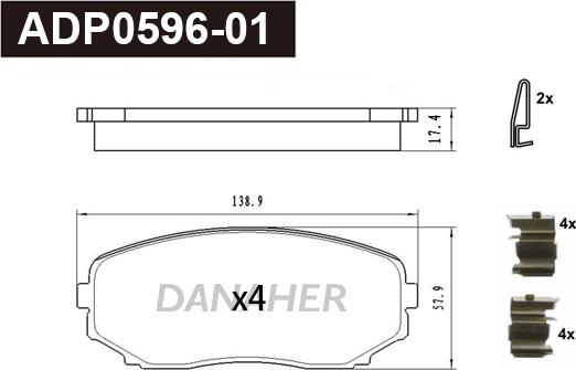 Danaher ADP0596-01 - Тормозные колодки, дисковые, комплект autospares.lv