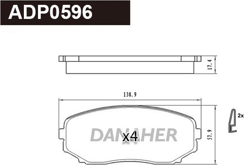 Danaher ADP0596 - Тормозные колодки, дисковые, комплект autospares.lv