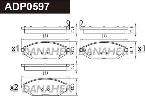 Danaher ADP0597 - Тормозные колодки, дисковые, комплект autospares.lv