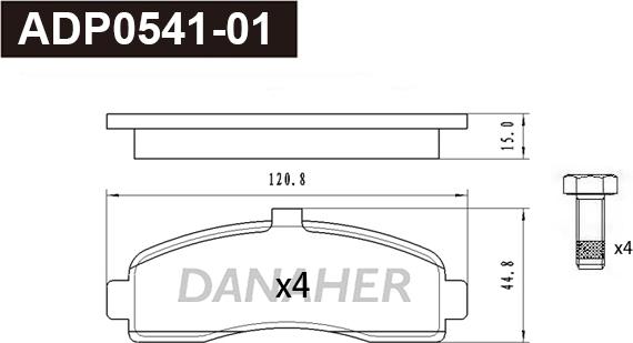 Danaher ADP0541-01 - Тормозные колодки, дисковые, комплект autospares.lv