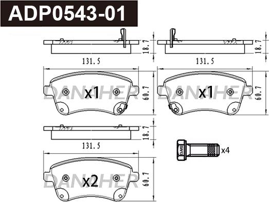 Danaher ADP0543-01 - Тормозные колодки, дисковые, комплект autospares.lv