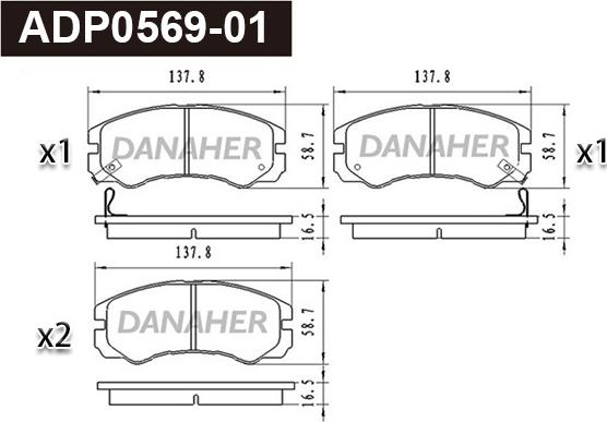 Danaher ADP0569-01 - Тормозные колодки, дисковые, комплект autospares.lv
