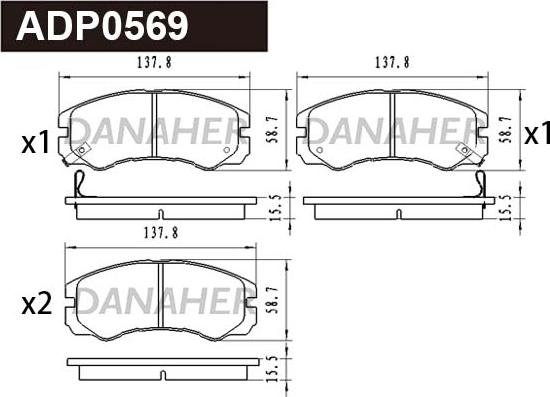 Danaher ADP0569 - Тормозные колодки, дисковые, комплект autospares.lv