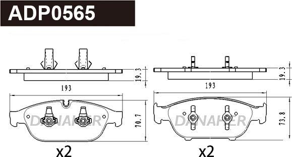 Danaher ADP0565 - Тормозные колодки, дисковые, комплект autospares.lv