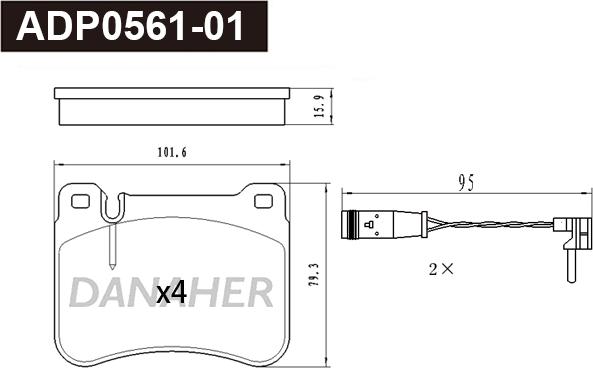 Danaher ADP0561-01 - Тормозные колодки, дисковые, комплект autospares.lv