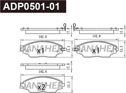 Danaher ADP0501-01 - Тормозные колодки, дисковые, комплект autospares.lv