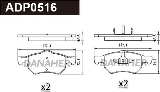 Danaher ADP0516 - Тормозные колодки, дисковые, комплект autospares.lv