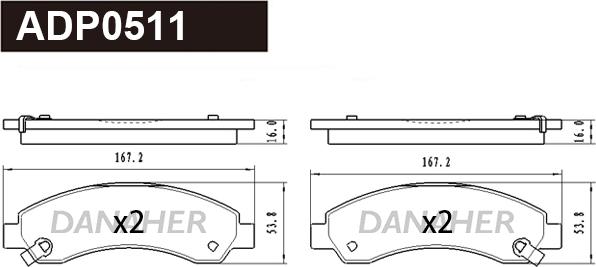 Danaher ADP0511 - Тормозные колодки, дисковые, комплект autospares.lv