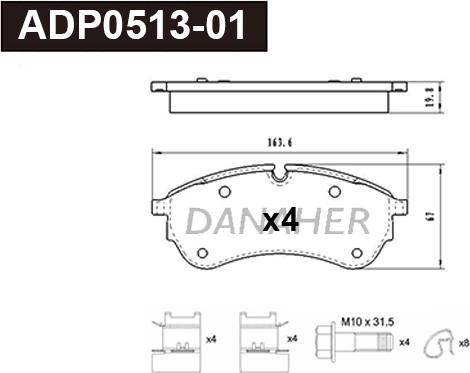 Danaher ADP0513-01 - Тормозные колодки, дисковые, комплект autospares.lv