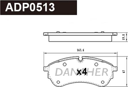 Danaher ADP0513 - Тормозные колодки, дисковые, комплект autospares.lv