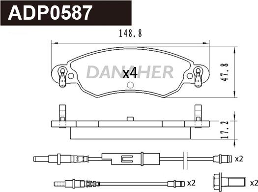 Danaher ADP0587 - Тормозные колодки, дисковые, комплект autospares.lv