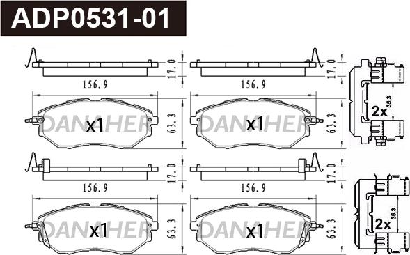 Danaher ADP0531-01 - Тормозные колодки, дисковые, комплект autospares.lv