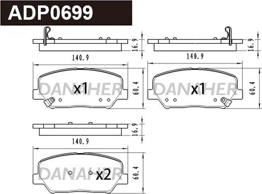 Danaher ADP0699 - Тормозные колодки, дисковые, комплект autospares.lv