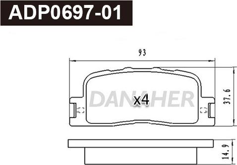 Danaher ADP0697-01 - Тормозные колодки, дисковые, комплект autospares.lv