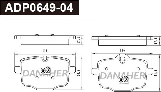 Danaher ADP0649-04 - Тормозные колодки, дисковые, комплект autospares.lv