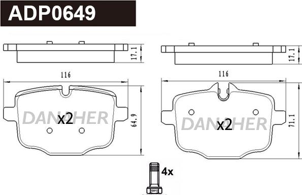 Danaher ADP0649 - Тормозные колодки, дисковые, комплект autospares.lv