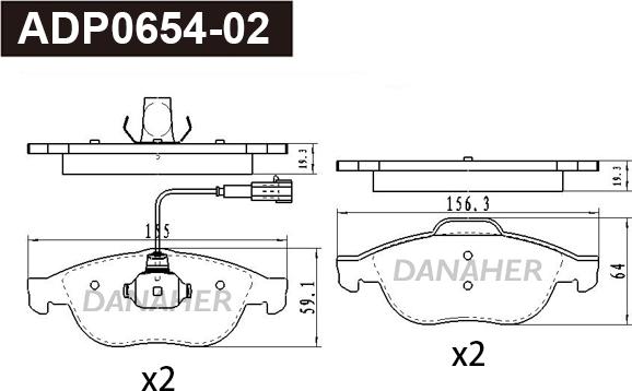 Danaher ADP0654-02 - Тормозные колодки, дисковые, комплект autospares.lv