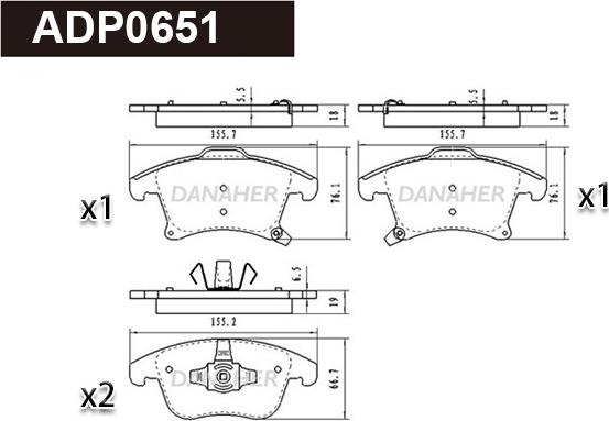 Danaher ADP0651 - Тормозные колодки, дисковые, комплект autospares.lv