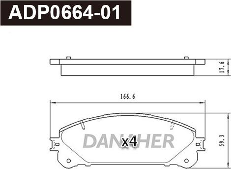 Danaher ADP0664-01 - Тормозные колодки, дисковые, комплект autospares.lv