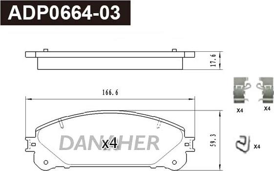 Danaher ADP0664-03 - Тормозные колодки, дисковые, комплект autospares.lv