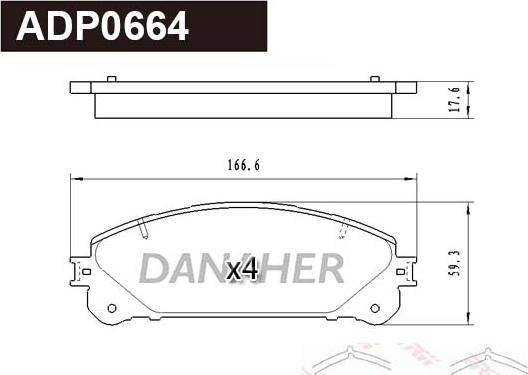 Danaher ADP0664 - Тормозные колодки, дисковые, комплект autospares.lv