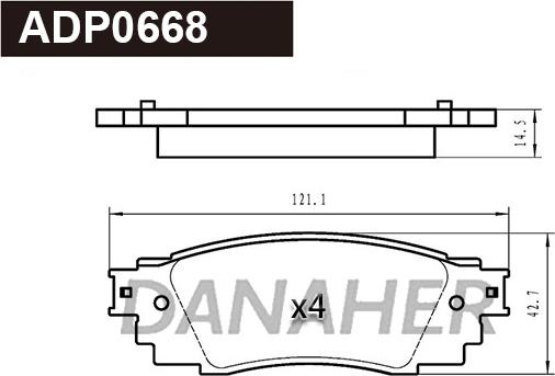 Danaher ADP0668 - Тормозные колодки, дисковые, комплект autospares.lv