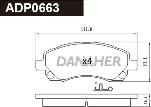 Danaher ADP0663 - Тормозные колодки, дисковые, комплект autospares.lv