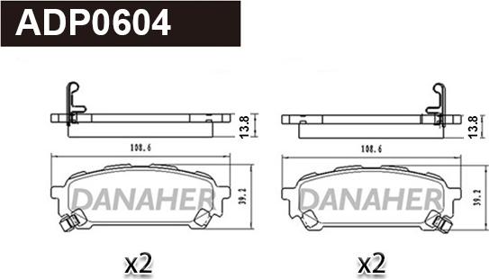 Danaher ADP0604 - Тормозные колодки, дисковые, комплект autospares.lv